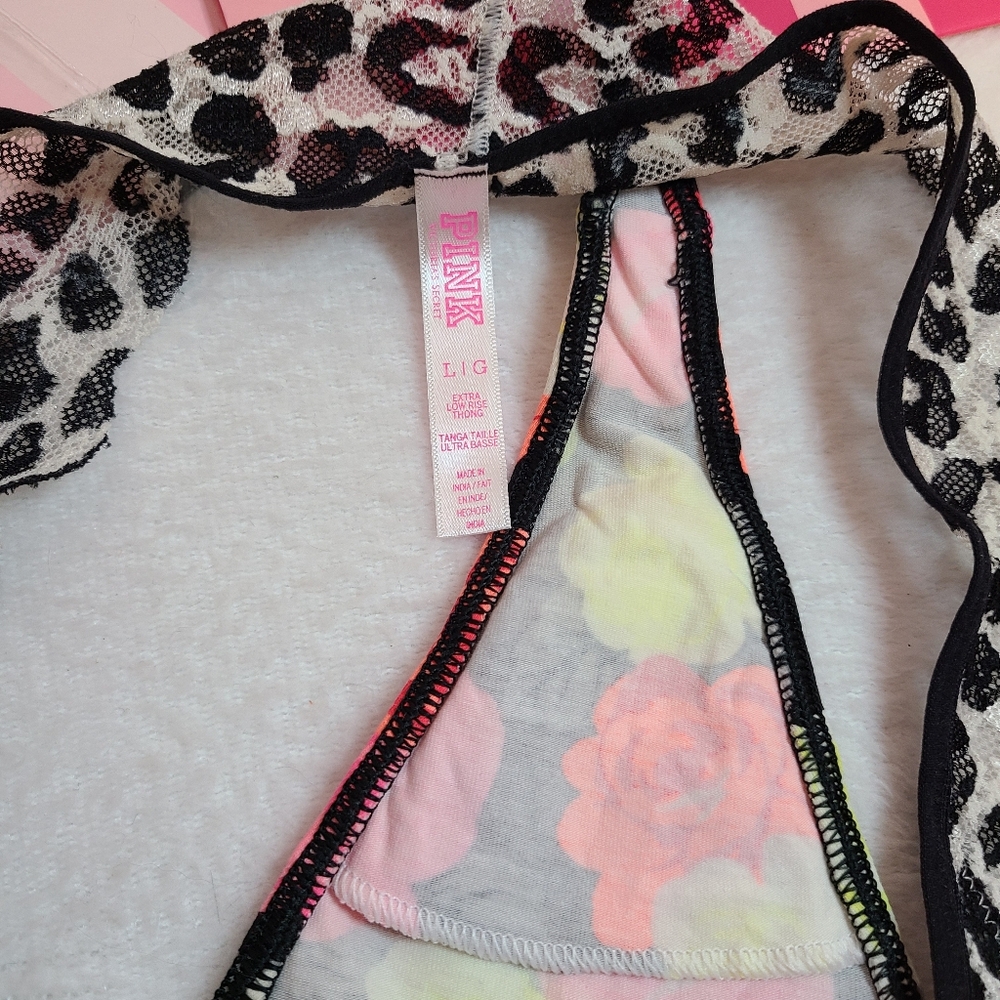 Y2K VS PINK Classic Cotton Lace Back Extra Low Rise Thong Panty Size Lg - Picture 4 of 6